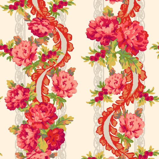 44 x 36 Maywood Studio Floral Border Pink on Cream 100% Cotton - Seasonal Fabrics - Little Red General Store