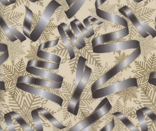 44 x 36 Silver Ribbons Silver Snowflakes Christmas 100% Cotton Fabric - Seasonal Fabrics - Little Red General Store
