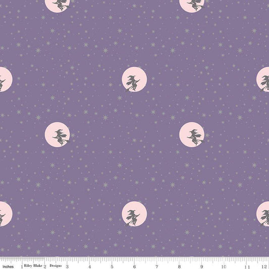 Halloween Starry Night Witch Moon Lilac Purple Sparkle Riley Blake 100% Cotton Price Per Yard - Seasonal Fabrics - Little Red General Store