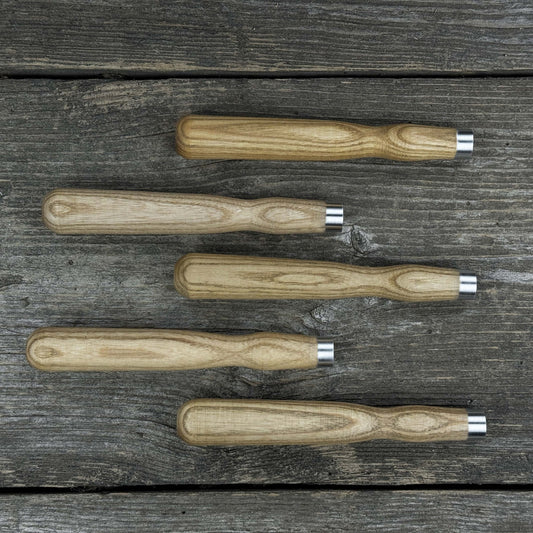 Set of 5 Ash Wood Handles for Chisels and Gouges with Aluminum Rings