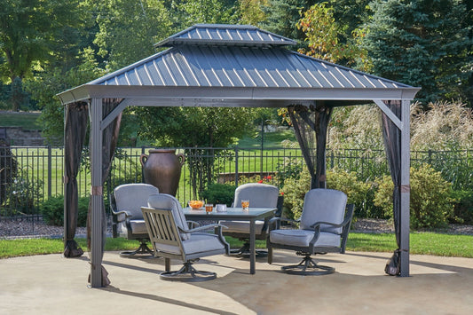 Shade N' Shelters 12' x 12' Granite Peak Hardtop Gazebo with Mosquito Netting