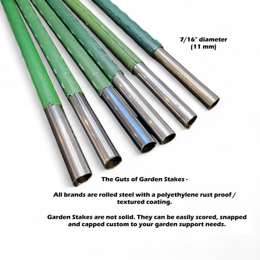 Twenty (20) Strong Steel Garden Stakes (available in lengths of: 3', 4', 5', and 6') All plant sticks are 7/16" diameter. Extra Grabby Coating