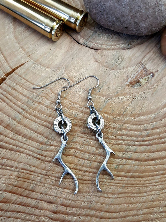 Antler Charm Silver Bullet Earrings - SureShot Jewelry - Little Red General Store