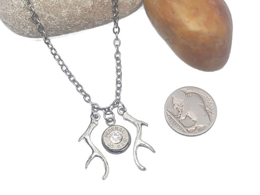 Petite Double Antler Bullet Necklace - SureShot Jewelry - Little Red General Store