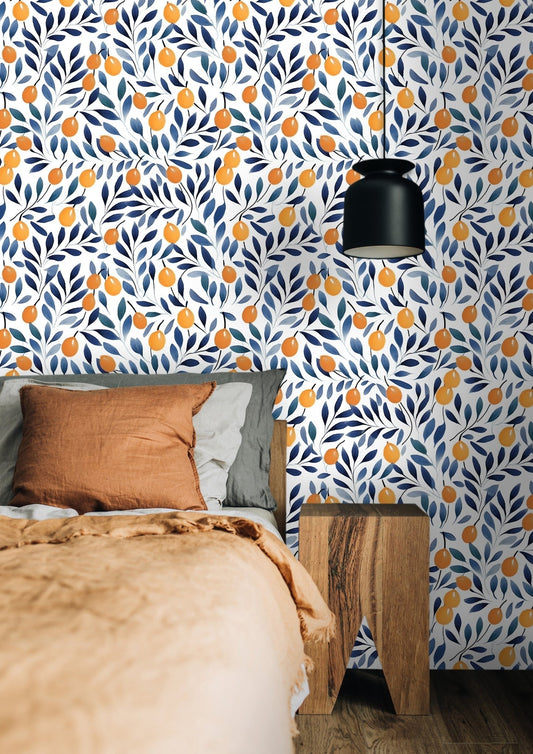 Watercolor Orange Fruit Wallpaper - Vesta Baby - Little Red General Store