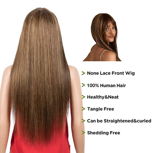 Victoria Spotlight Straight Human Hair Wigs With Bangs 130%