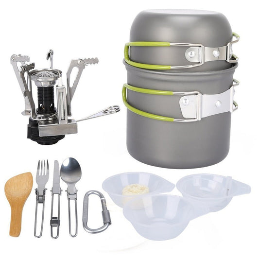 Outdoor Camping Cookware Backpacking Bowl Pot+ Mini Canister Stove Burner Foldable - Wautton Outdoor Gear - Little Red General Store