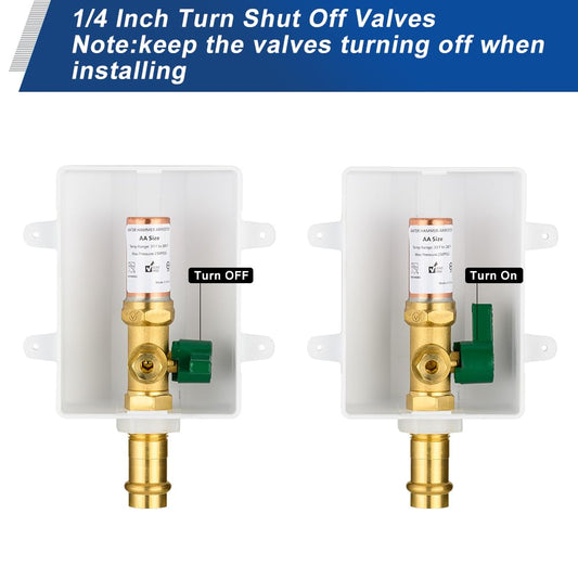 1/2" Copper Press Inlet, Ice Maker Outlet Box, with Copper Water Hammer Arrestor