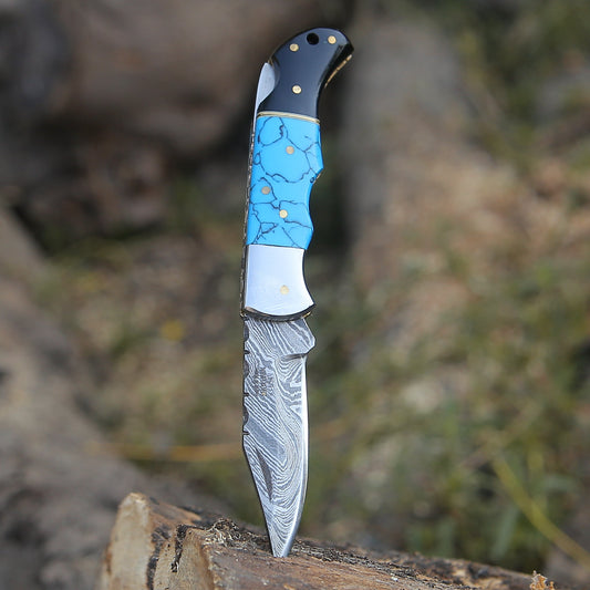 Phoenix Pocket Knife with Turrquoise & Bull Horn Handle
