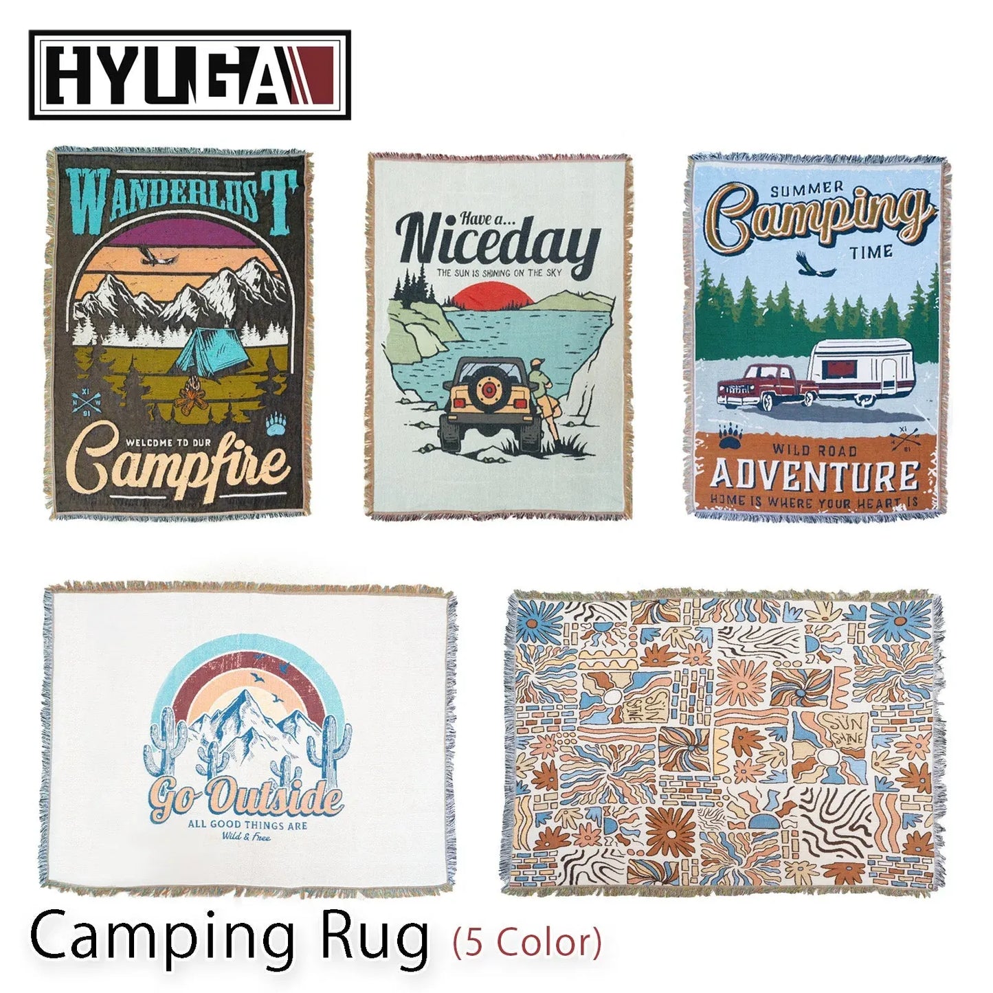HYUGA Extra Large Camping Blanket (68"x48")- Camping Rug, Beach Blanket, Picnic Blanket, Outdoor Blanket, Bed Sofa Couch