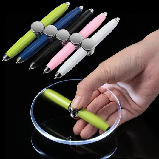 Creative Multi-Function LED Pen with Spinning Decompression Gyro - Stylish Metal Ballpoint Pen for Office and School Supplies
