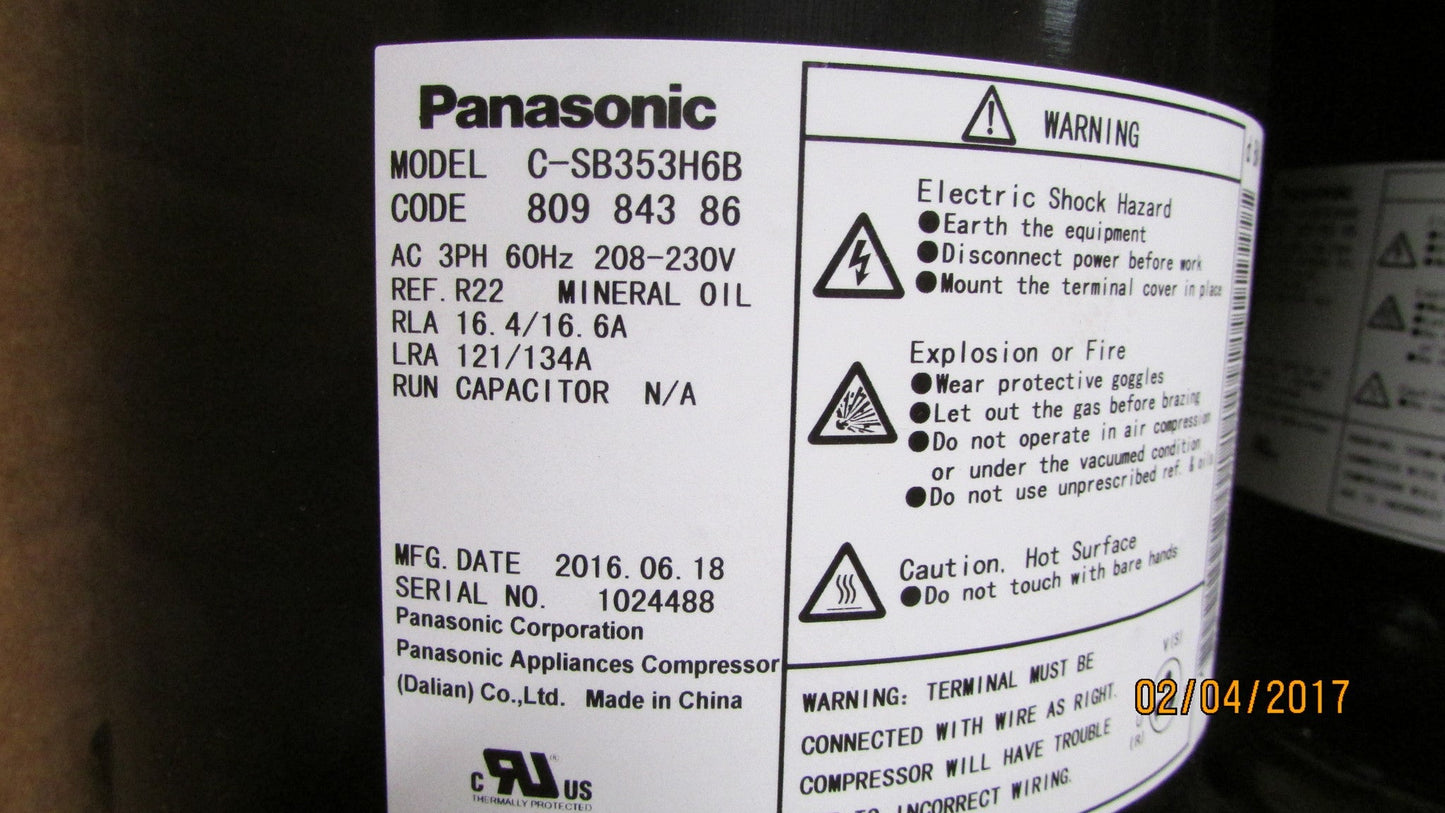 Sanyo / Panasonic C-SB353H6B 5 Ton Compressor