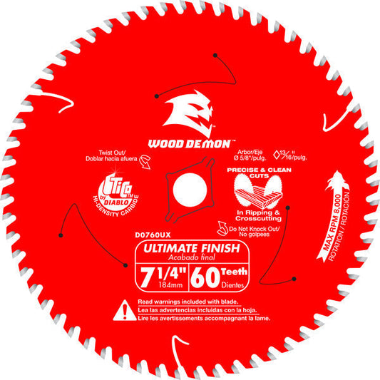 Diablo D0760UXA 7-¼ 60-Teeth Wood Demon™ Ultimate Finish Carbide Saw Blade for Wood
