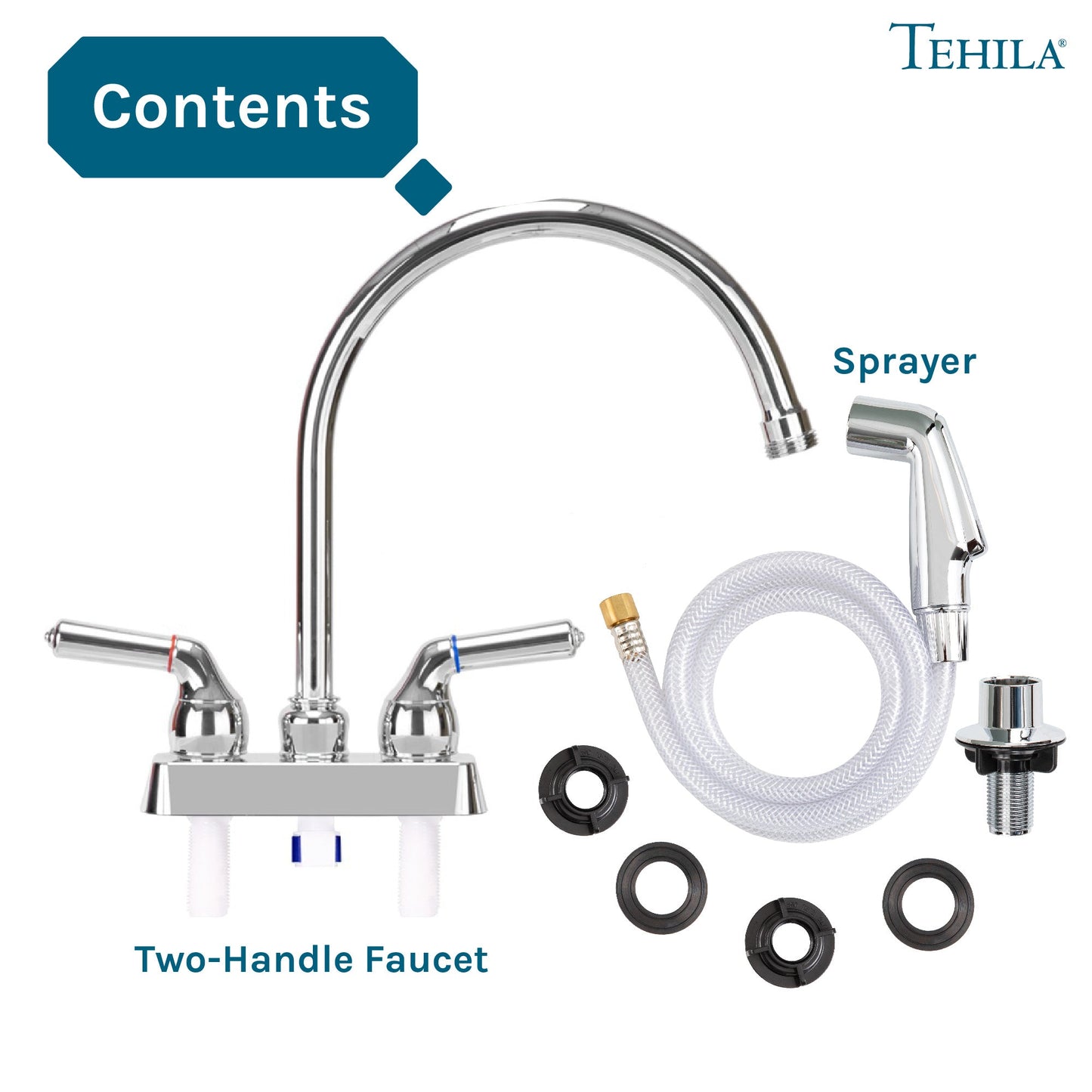 Tehila Chrome Finish Gooseneck Faucet with Side Sprayer
