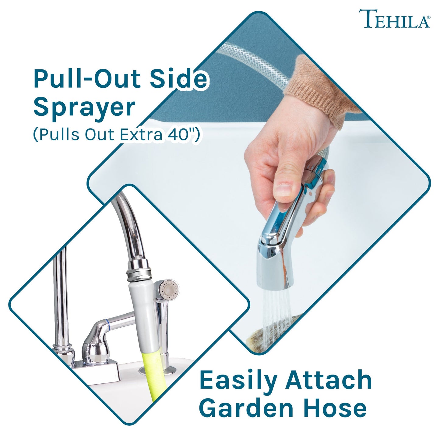 Tehila Chrome Finish Gooseneck Faucet with Side Sprayer