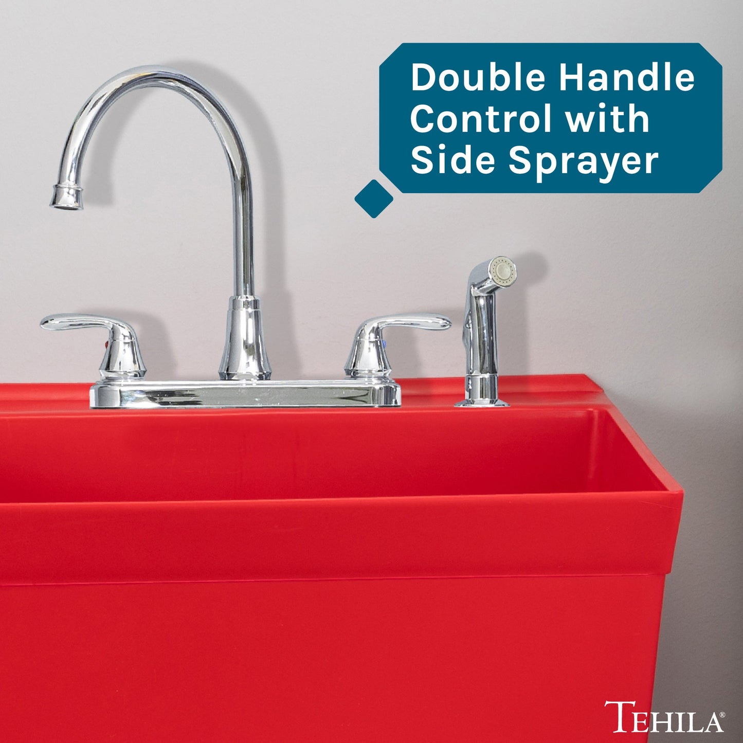 Tehila Chrome Finish Wide-set Gooseneck Faucet with Side Sprayer