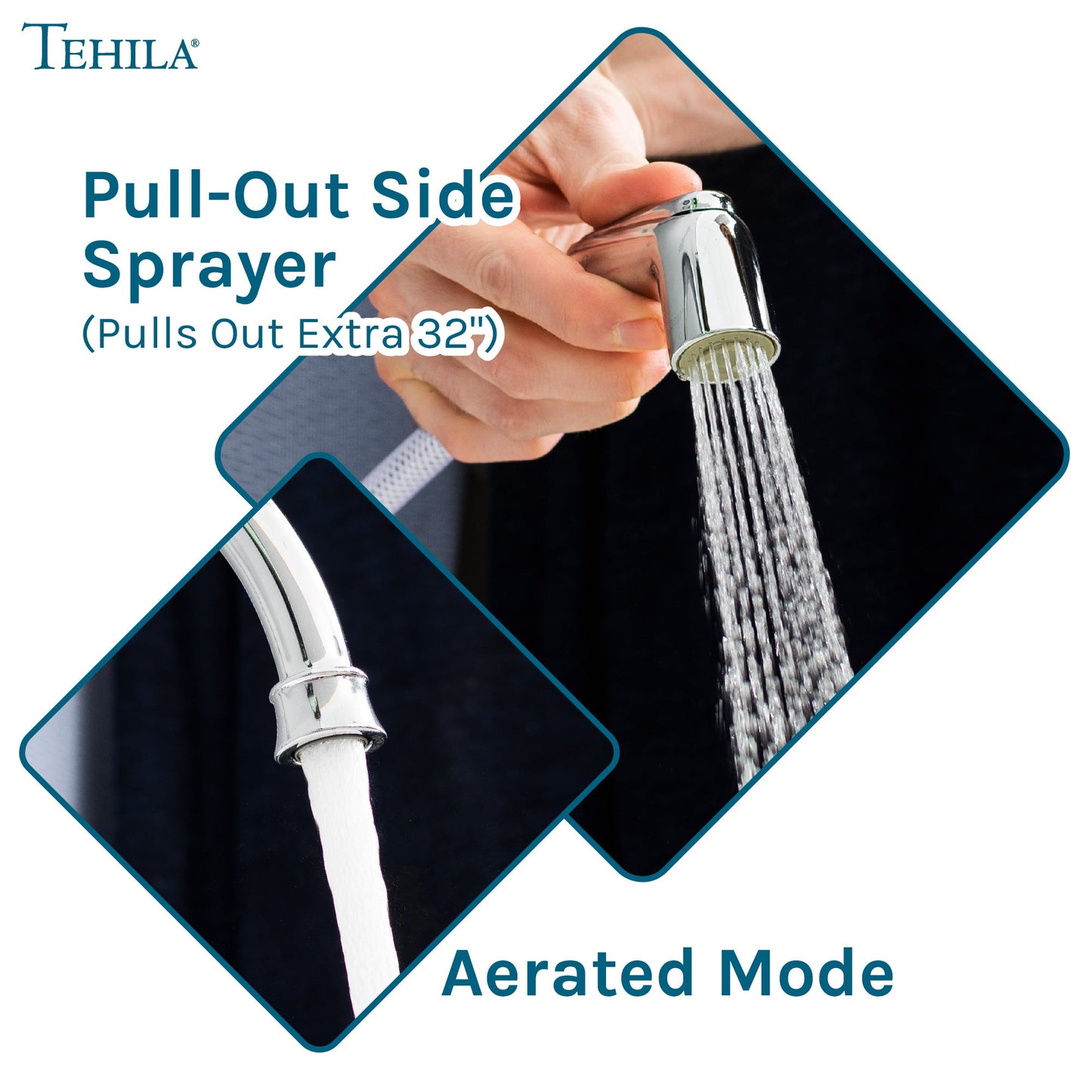 Tehila Chrome Finish Wide-set Gooseneck Faucet with Side Sprayer