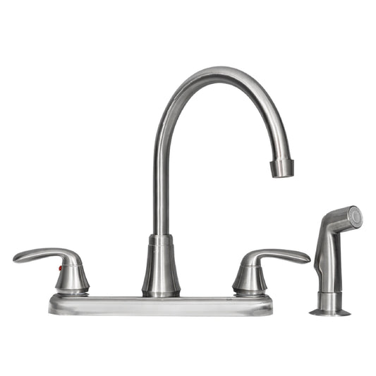 Tehila Stainless Steel Finish Wide-set Gooseneck Faucet with Side Sprayer