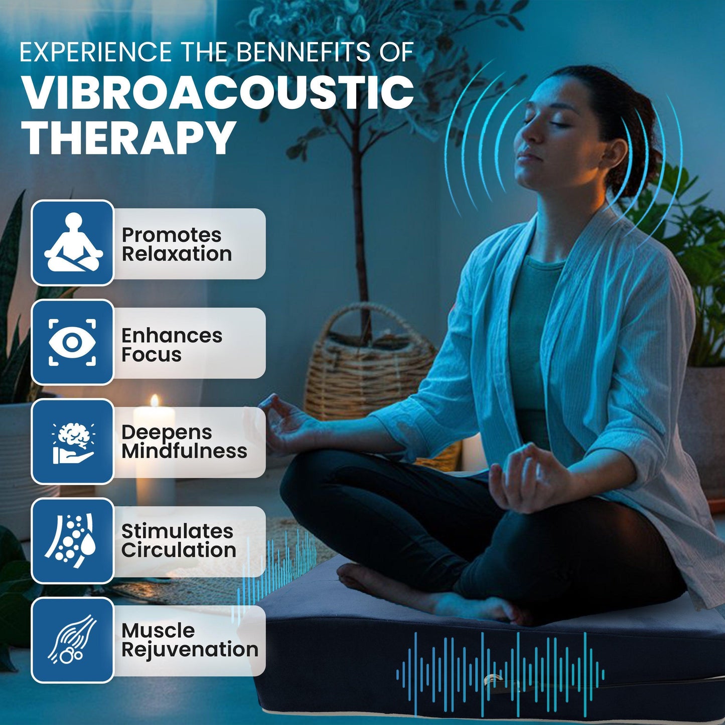 Vibroacoustic Therapy Zafu Meditation Cushion bundle with custom amplifier