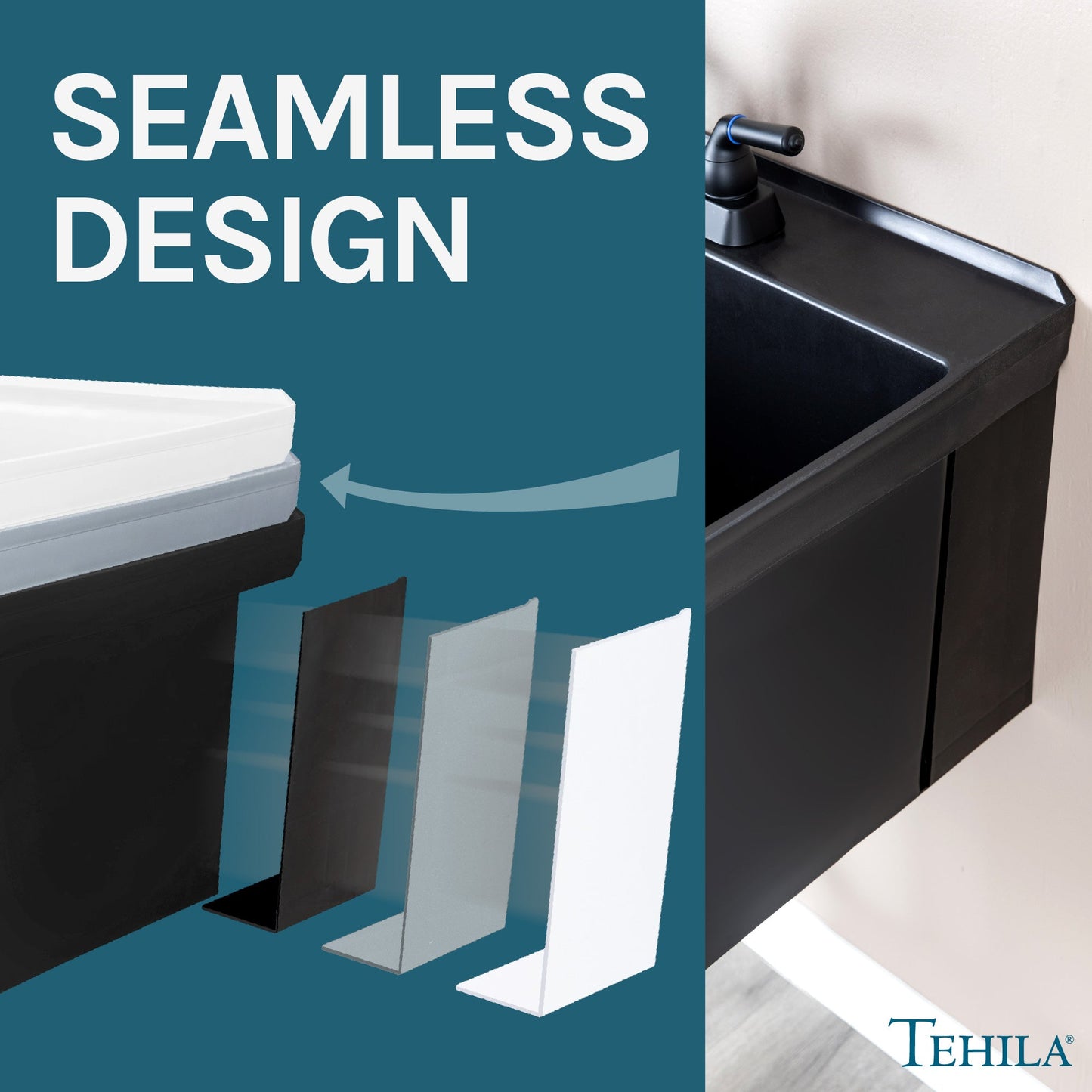 Tehila Standard Wall-Mounted Black Utility Sink with Black Finish Pull-Out Faucet