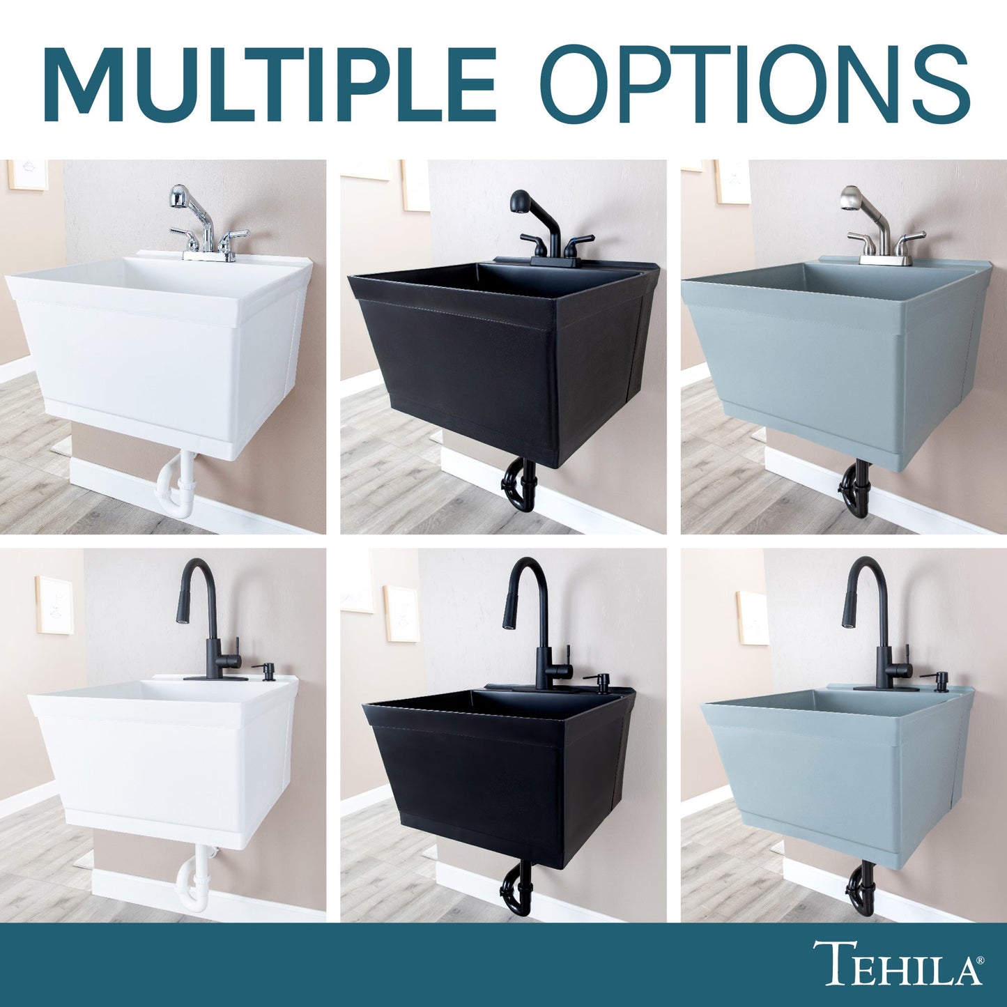 Tehila Standard Wall-Mounted Black Utility Sink, No Supply Lines