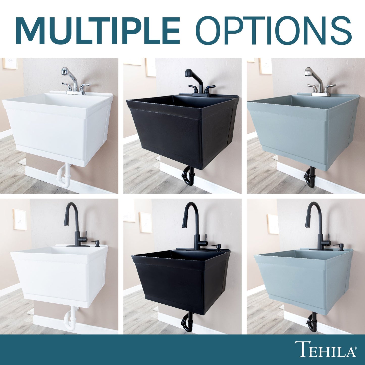Tehila Standard Wall-Mounted Grey Utility Sink, No Supply Lines