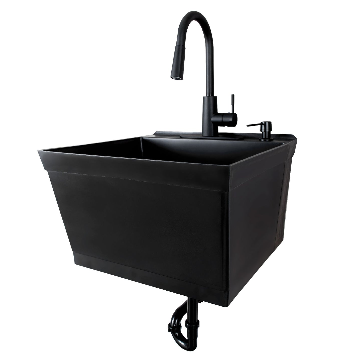 Tehila Standard Wall-Mounted Black Utility Sink with Black Finish Pull-Down Faucet