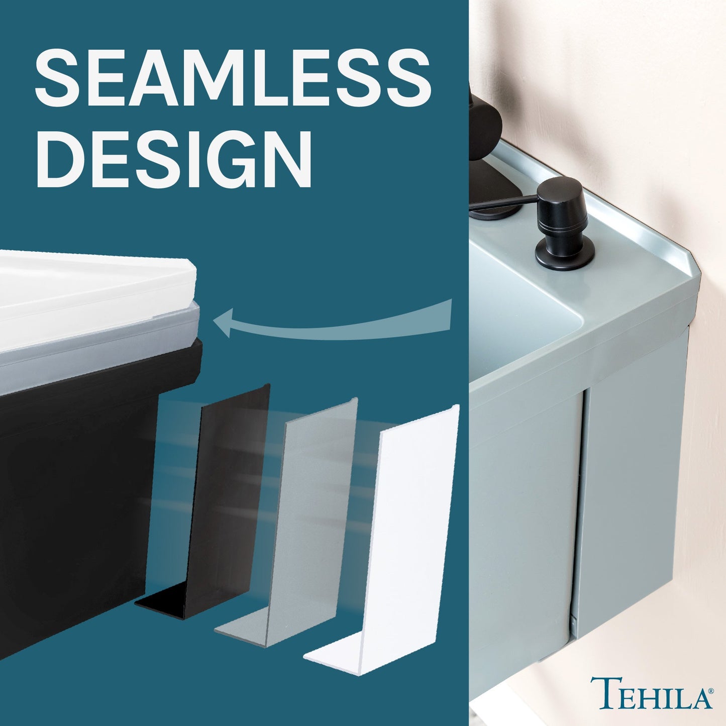 Tehila Standard Wall-Mounted Grey Utility Sink with Black Finish Pull-Down Faucet