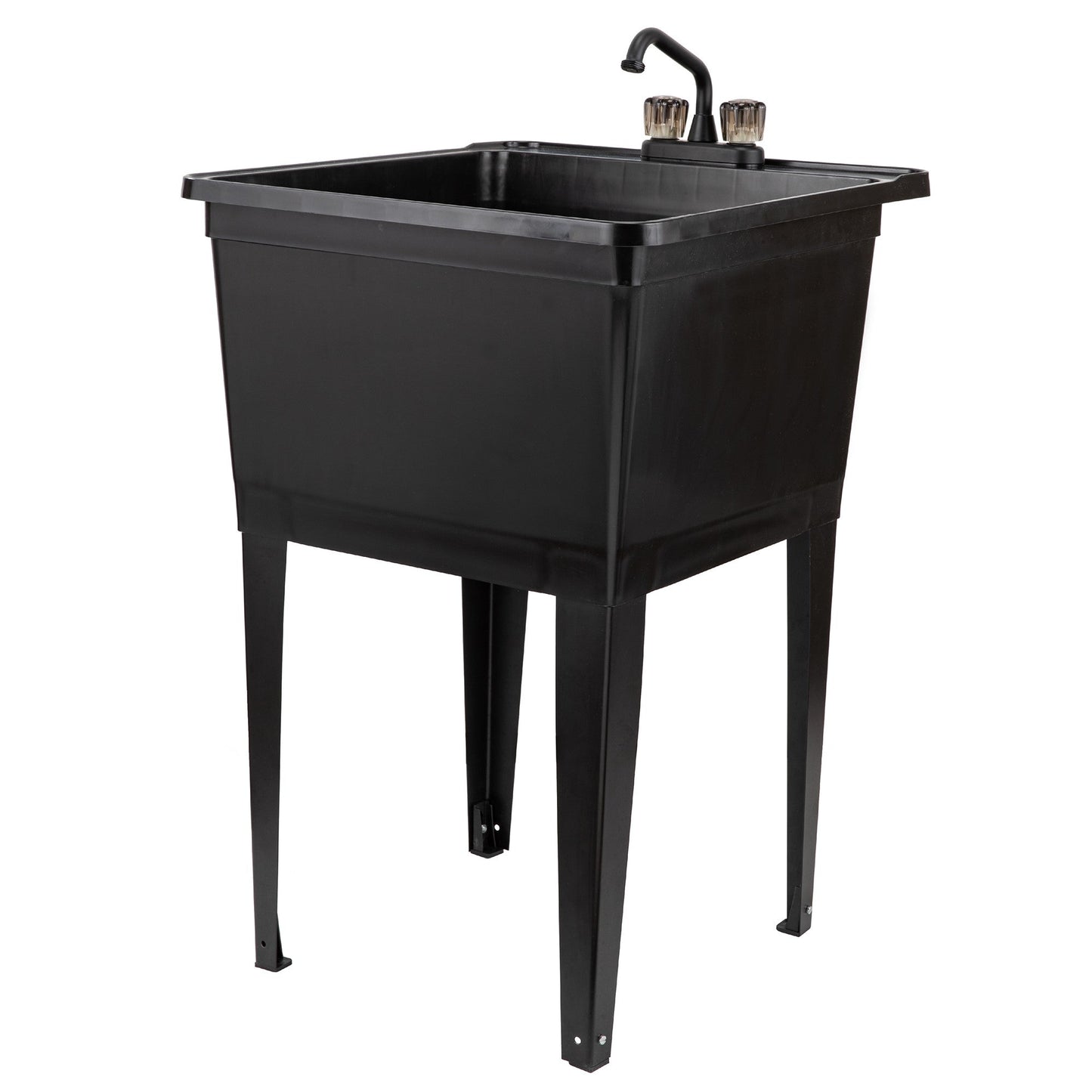 Tehila Basics Freestanding Black Utility Sink with Black Finish Dual Handle Utility Faucet