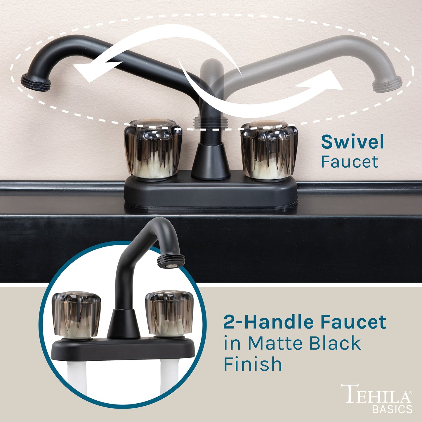 Tehila Basics Freestanding Black Utility Sink with Black Finish Dual Handle Utility Faucet
