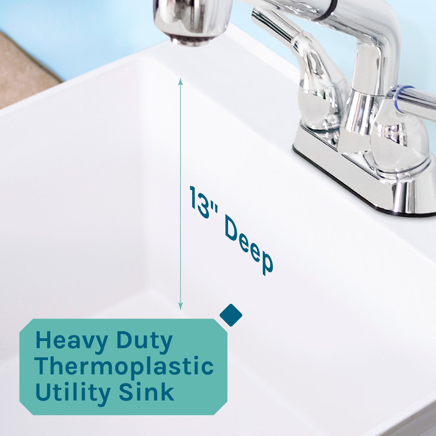 Tehila Standard Freestanding White Utility Sink with Chrome Finish Pull-Out Faucet