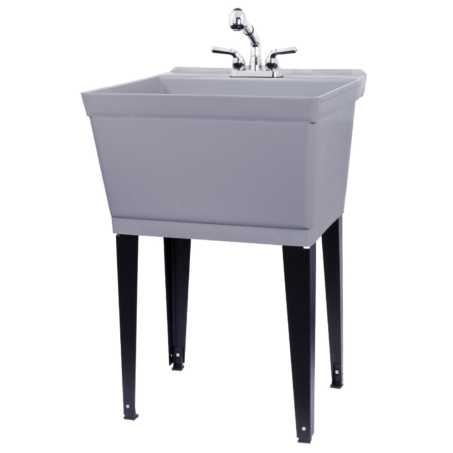 Tehila Standard Freestanding Grey Utility Sink with Chrome Finish Pull-Out Faucet