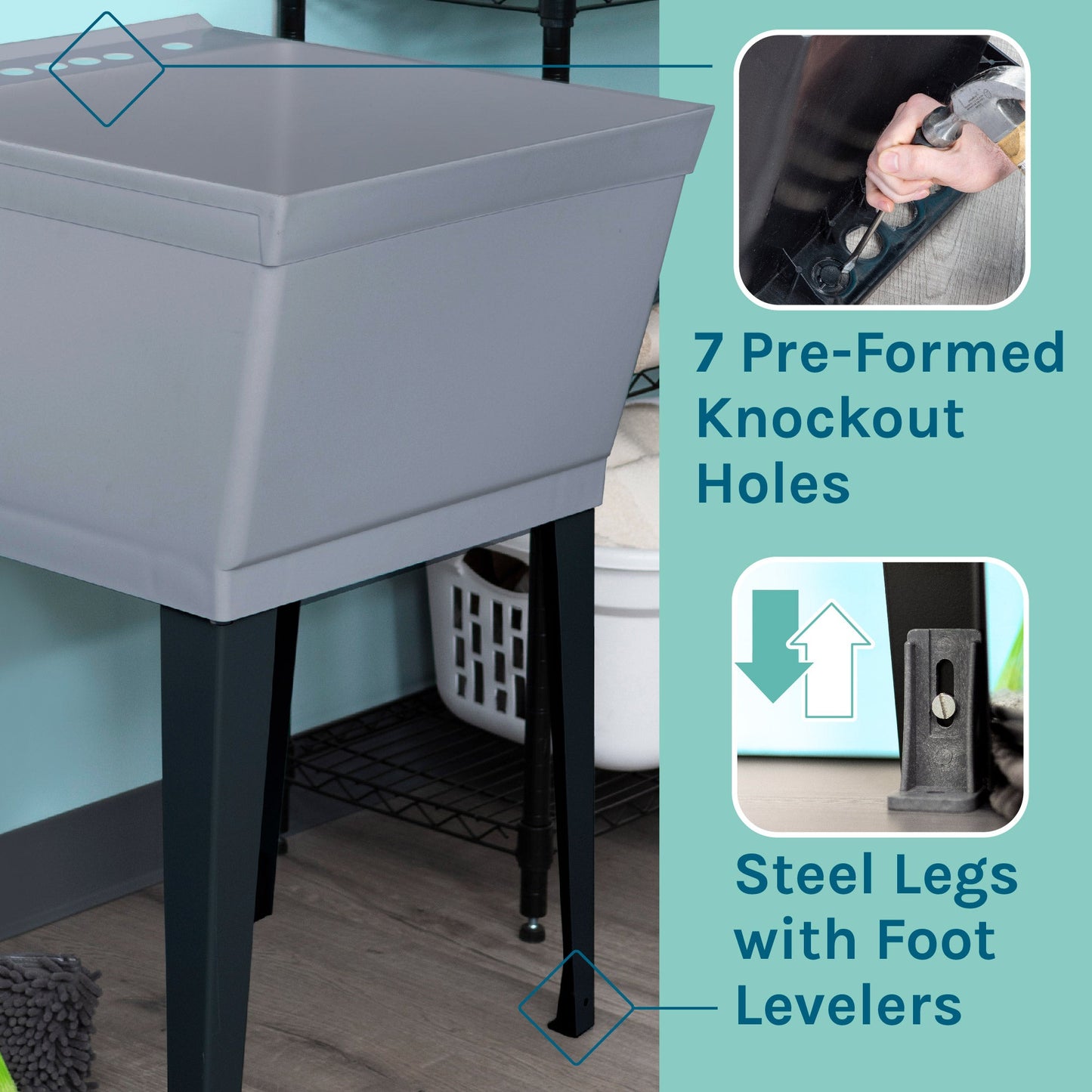 Tehila Standard Freestanding Grey Utility Sink with Chrome Finish Pull-Out Faucet