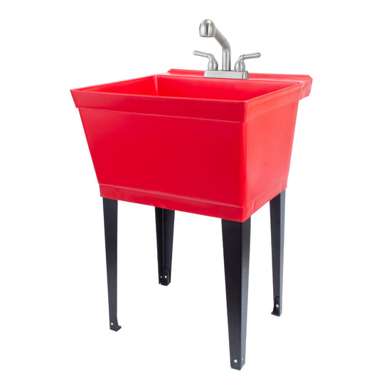 Tehila Standard Freestanding Red Utility Sink with Stainless Steel Finish Pull-Out Faucet