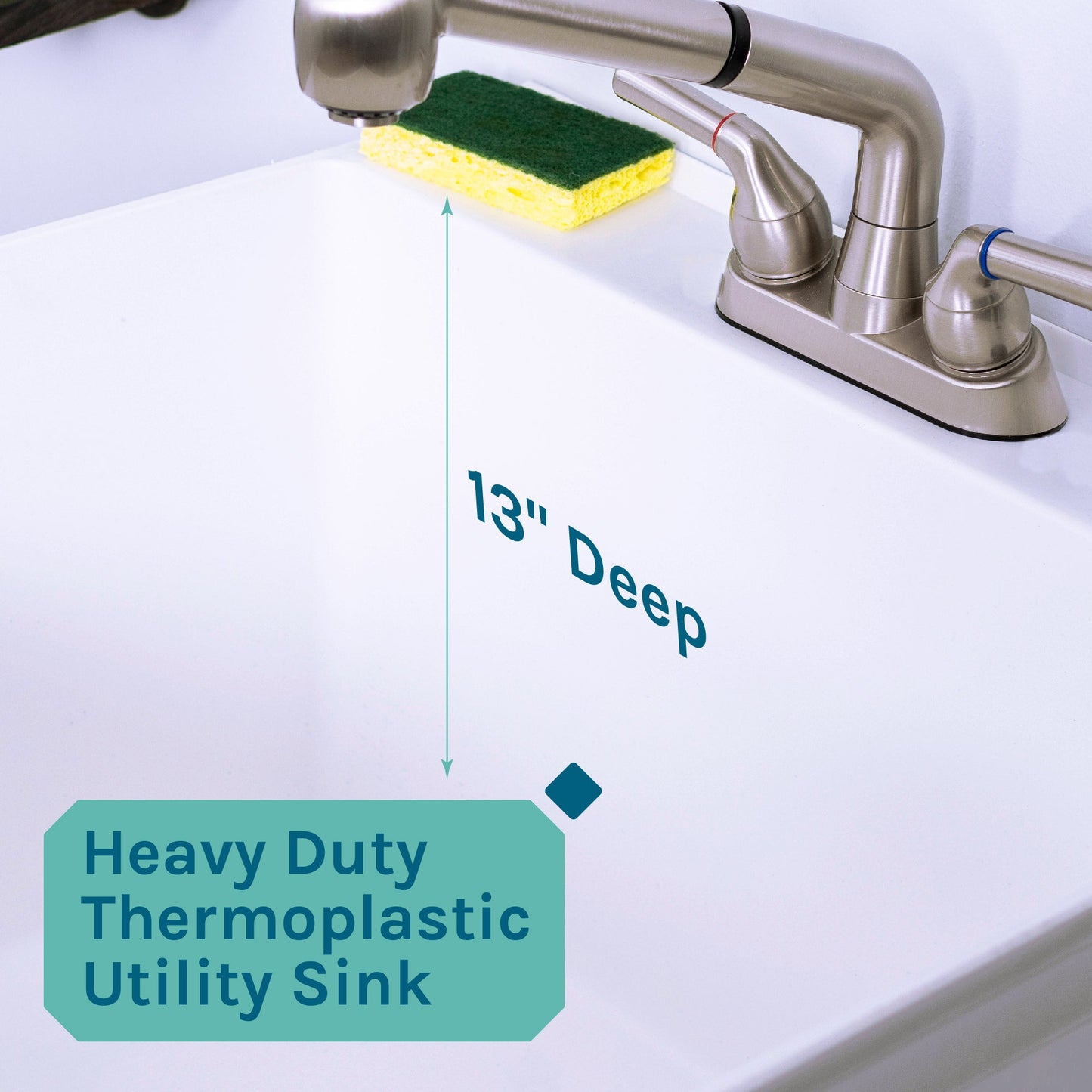 Tehila Standard Freestanding White Utility Sink with Stainless Steel Finish Pull-Out Faucet