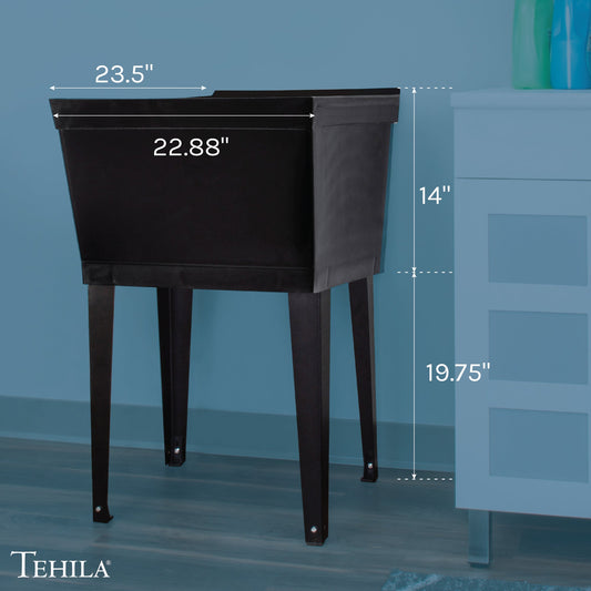 Tehila Standard Freestanding Black Utility Sink with Black Legs, No Supply Lines