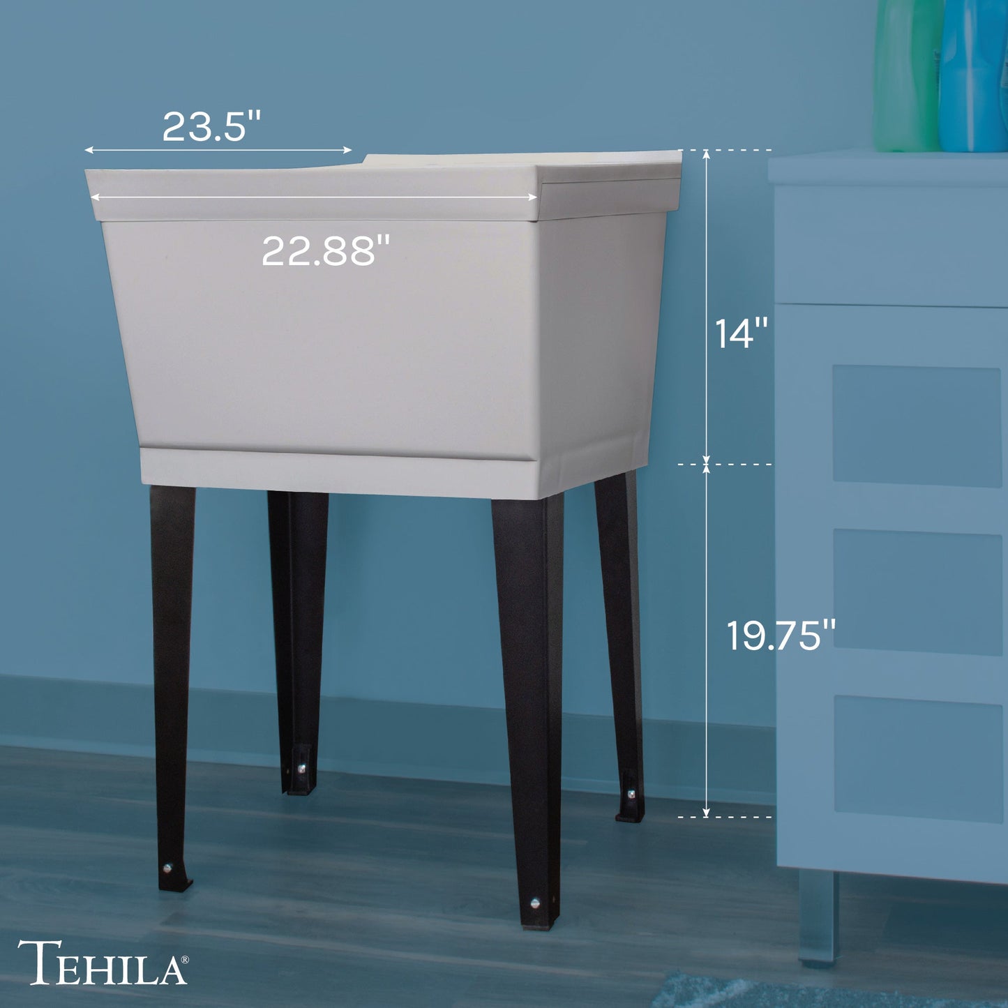 Tehila Standard Freestanding Grey Utility Sink with Black Legs, No Supply Lines