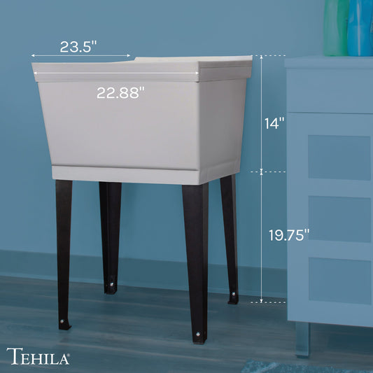 Tehila Standard Freestanding Grey Utility Sink with Black Legs, No Supply Lines
