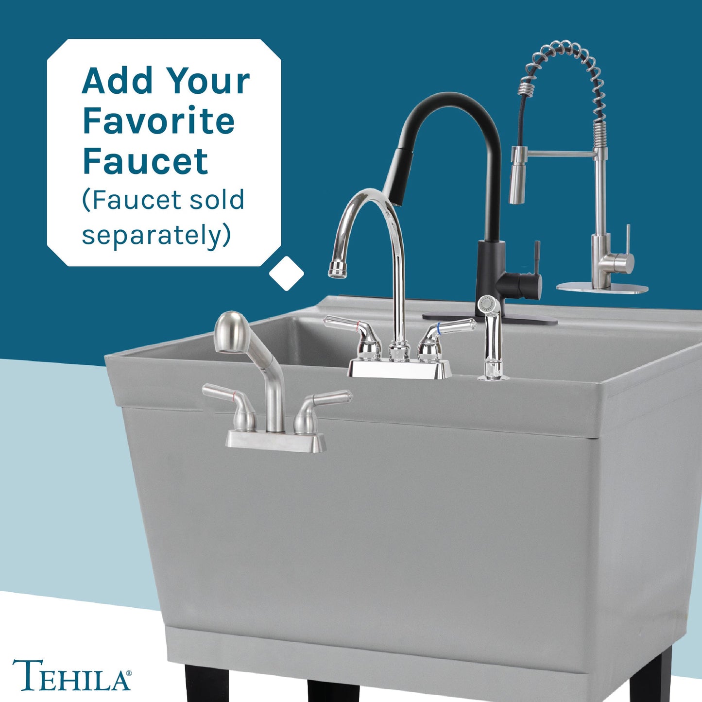 Tehila Standard Freestanding Grey Utility Sink with Black Legs, No Supply Lines