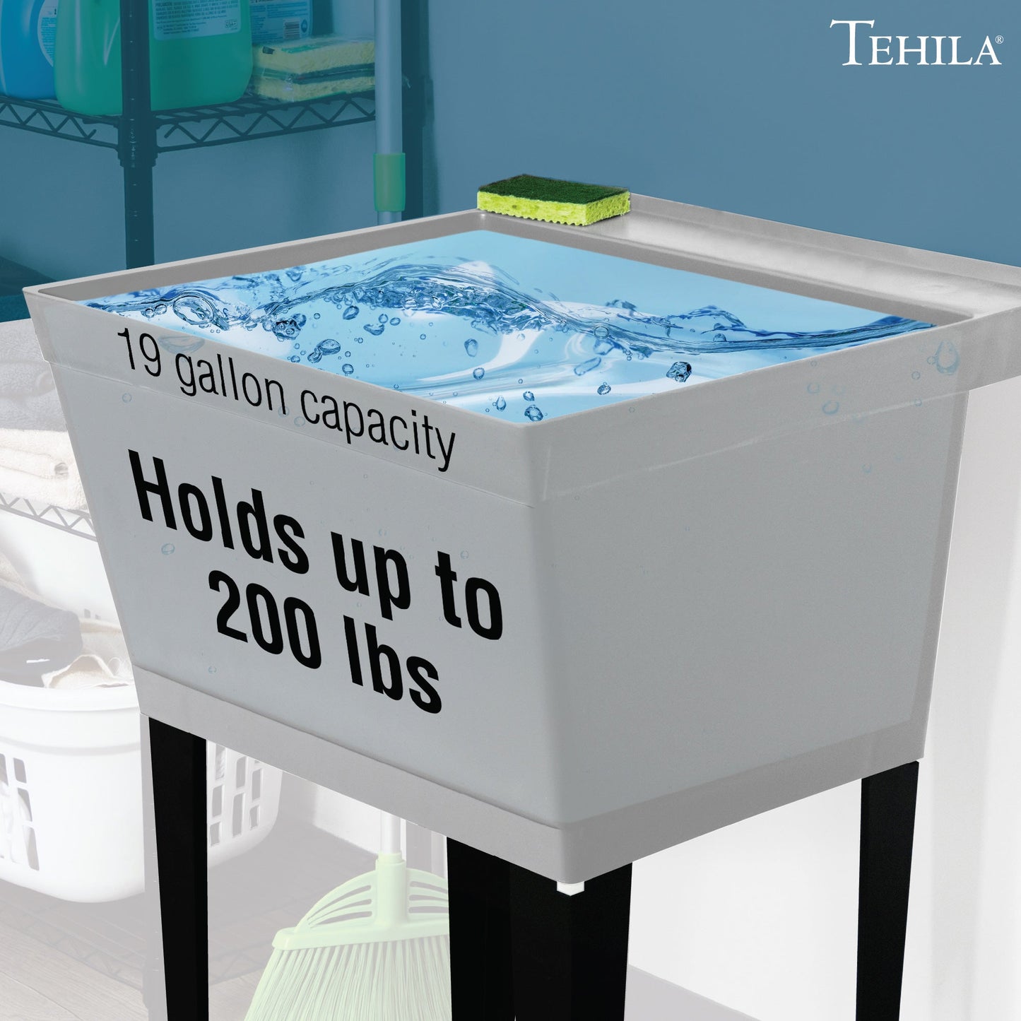 Tehila Standard Freestanding Grey Utility Sink with Black Legs, No Supply Lines