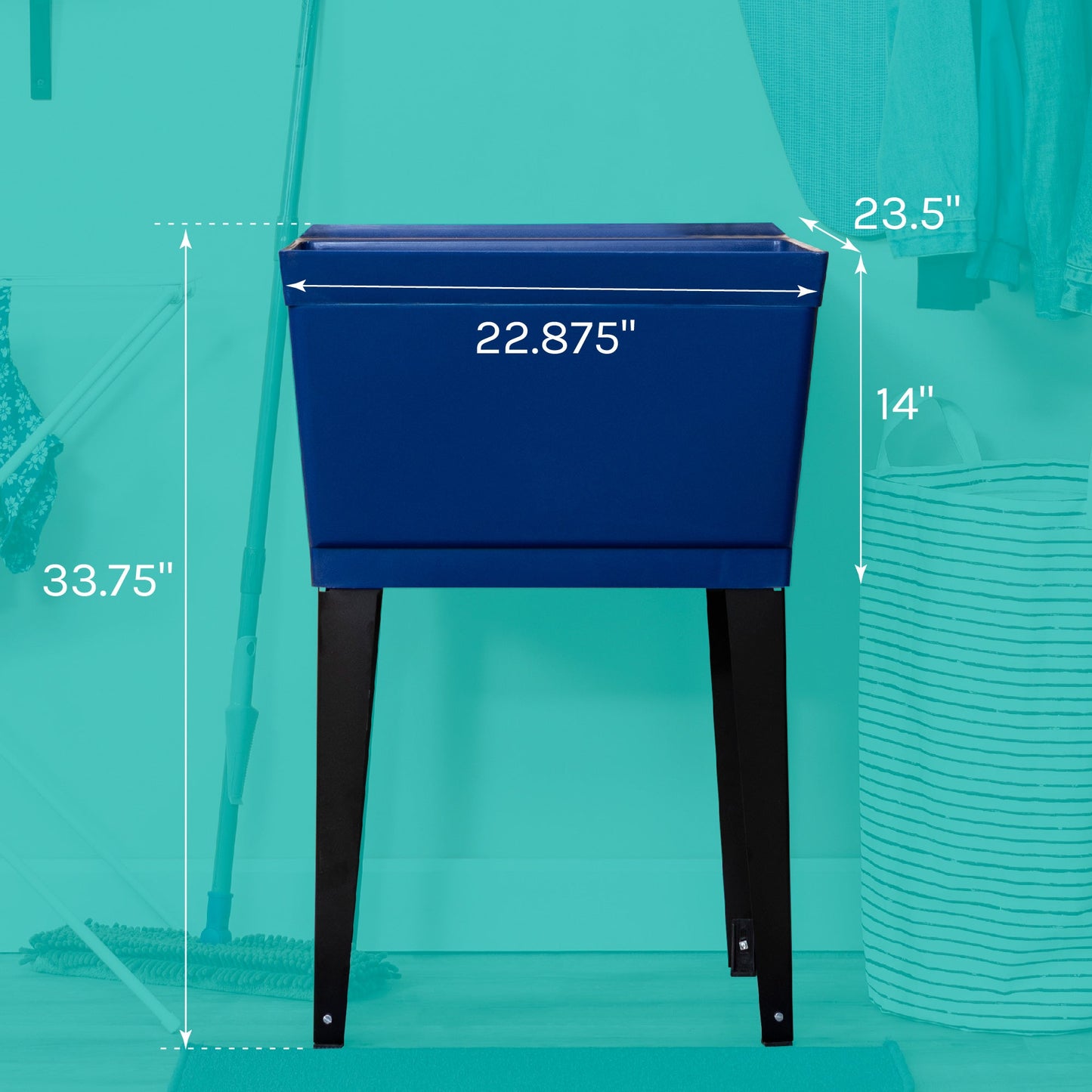 Tehila Standard Freestanding Blue Utility Sink with Black Legs, Water Supply Lines Included