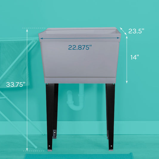 Tehila Standard Freestanding Grey Utility Sink with Black Legs, Water Supply Lines Included