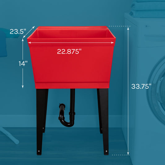 Tehila Standard Freestanding Red Utility Sink with Black Legs, Water Supply Lines Included