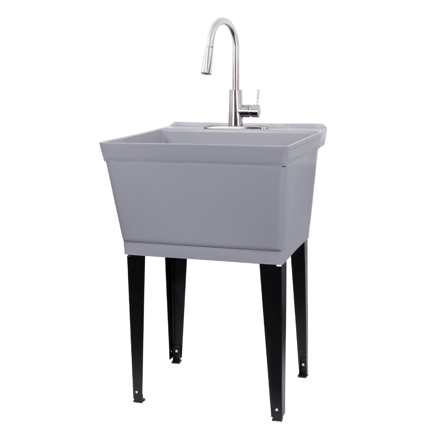 Tehila Standard Freestanding Grey Utility Sink with Stainless Steel Finish High-ArcPull-Down Faucet