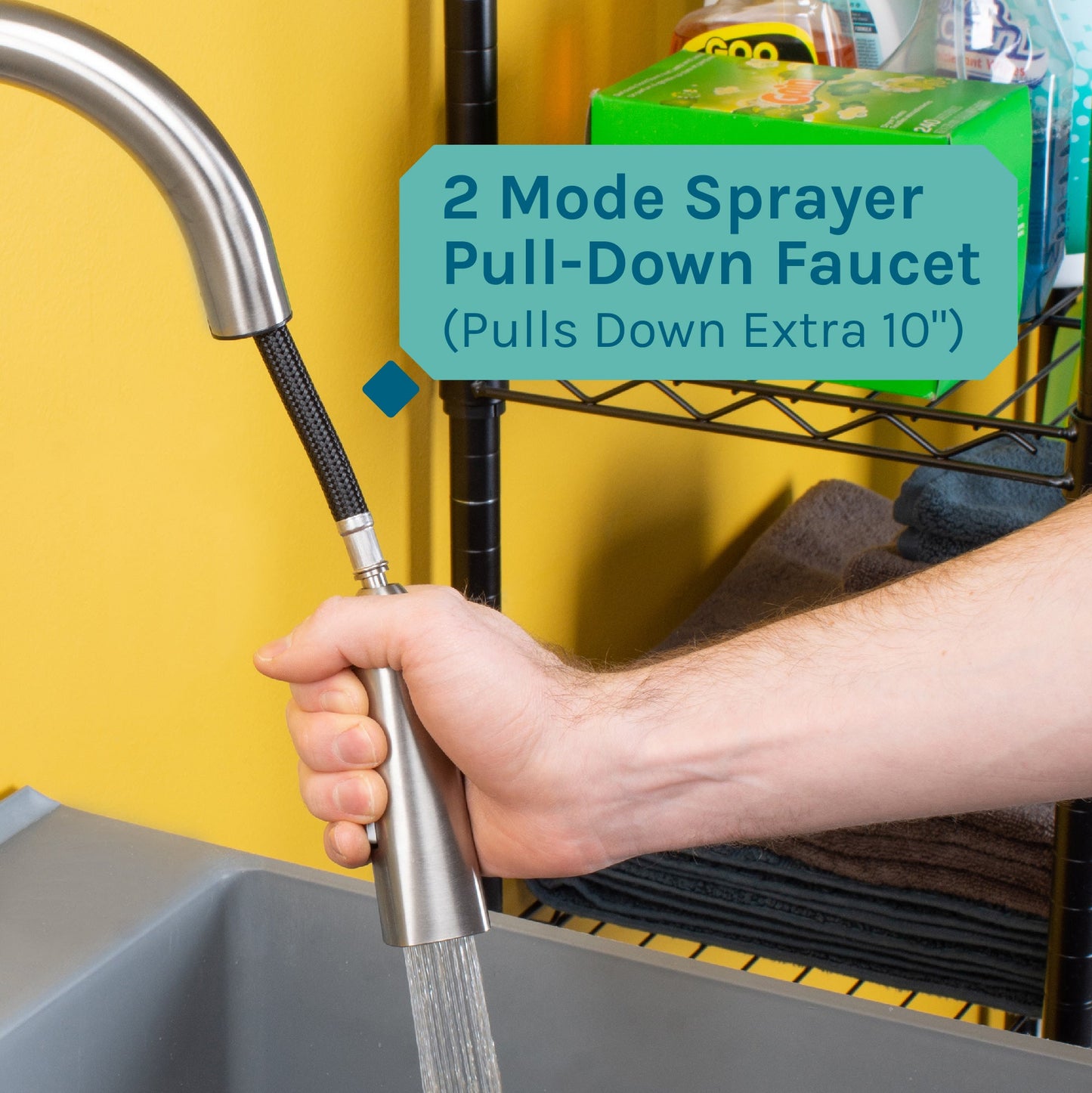 Tehila Standard Freestanding Grey Utility Sink with Stainless Steel Finish High-ArcPull-Down Faucet