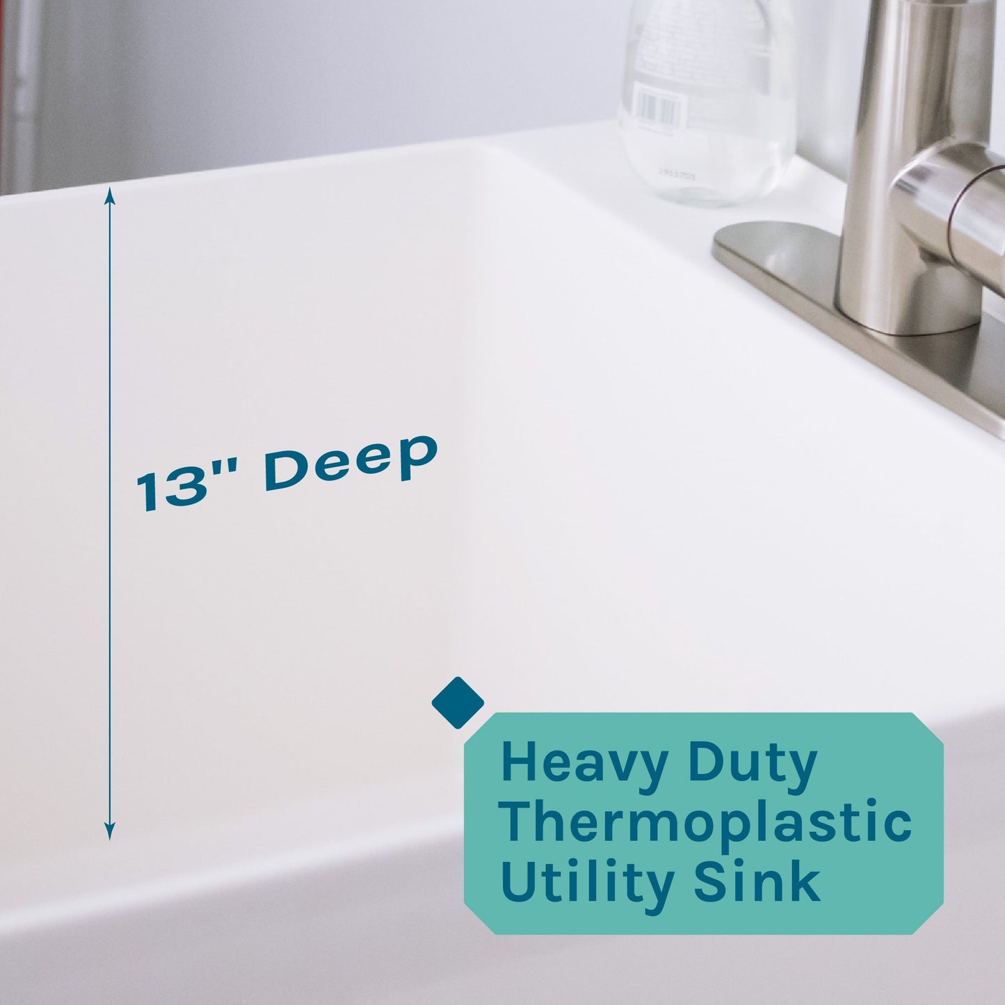 Tehila Standard Freestanding White Utility Sink with Stainless Steel Finish High-Arc Pull-Down Faucet