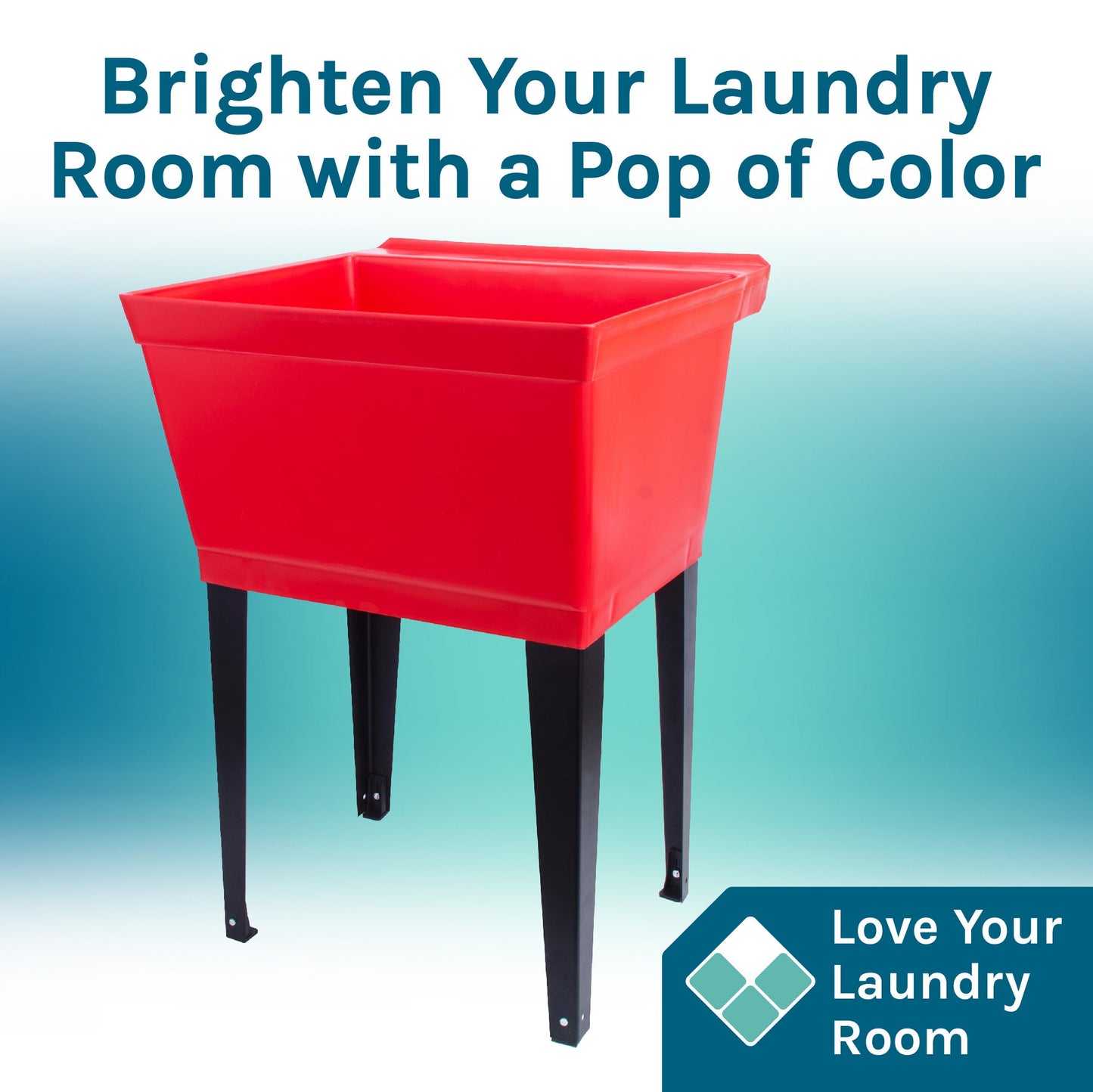 Tehila Standard Freestanding Red Utility Sink with Black Legs and Black Finish Wide-set Gooseneck Faucet with Side Sprayer