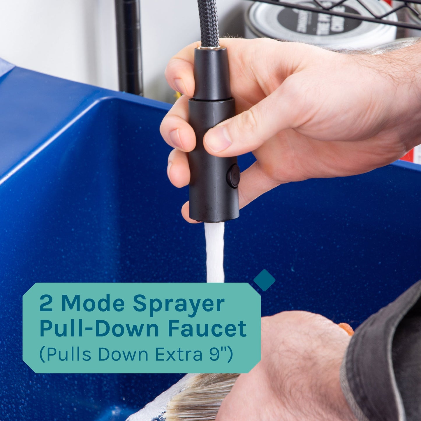 Tehila Standard Freestanding Blue Utility Sink with Black Finish High-Arc Coil Pull-Down Faucet