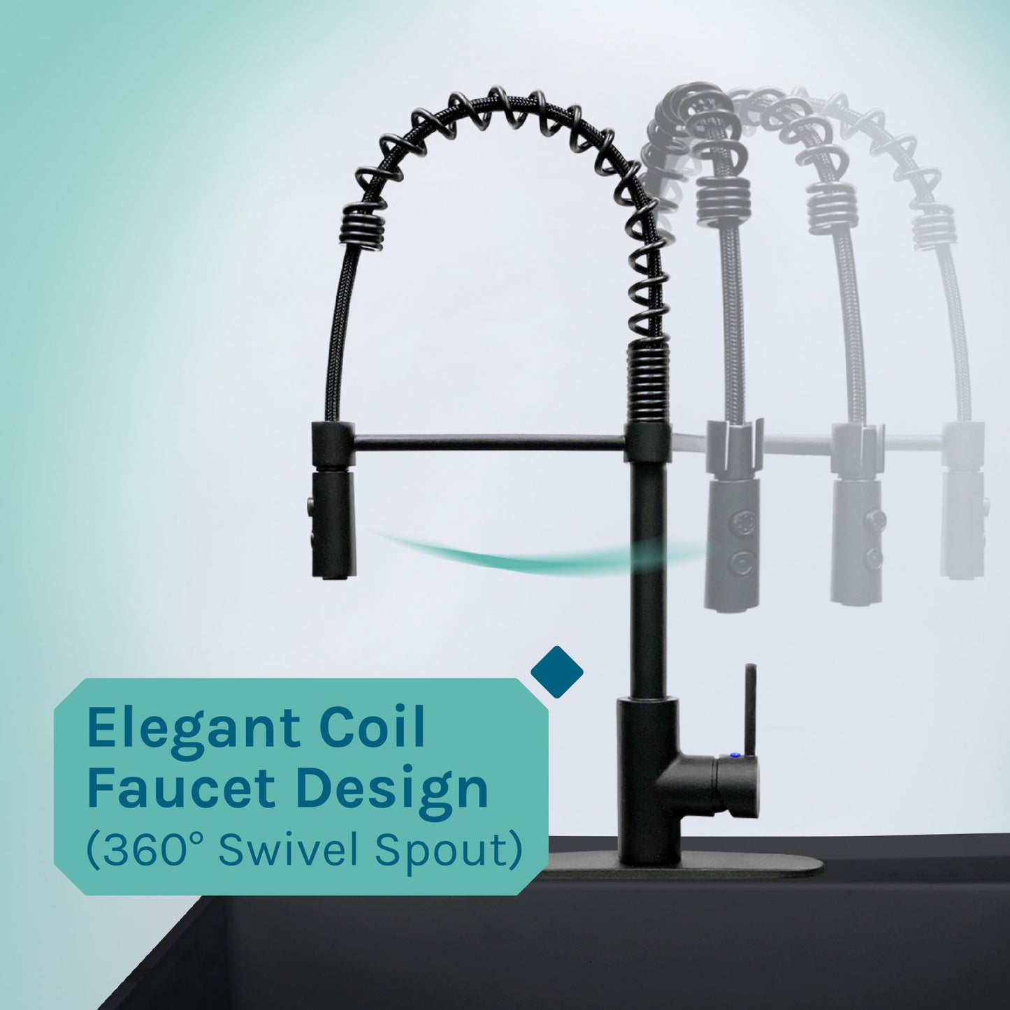 Tehila Standard Freestanding Black Utility Sink with Black Finish High-Arc Coil Pull-Down Faucet