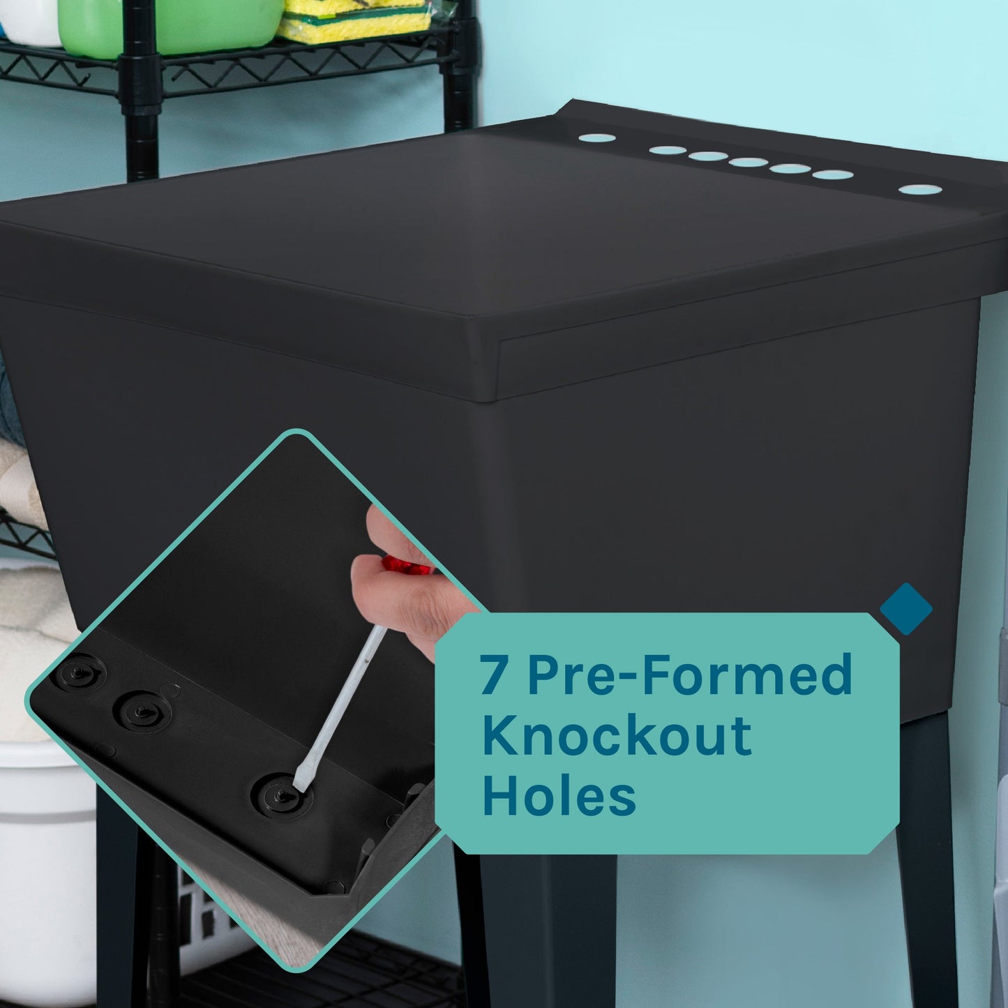 Tehila Standard Freestanding Black Utility Sink with Black Finish High-Arc Coil Pull-Down Faucet